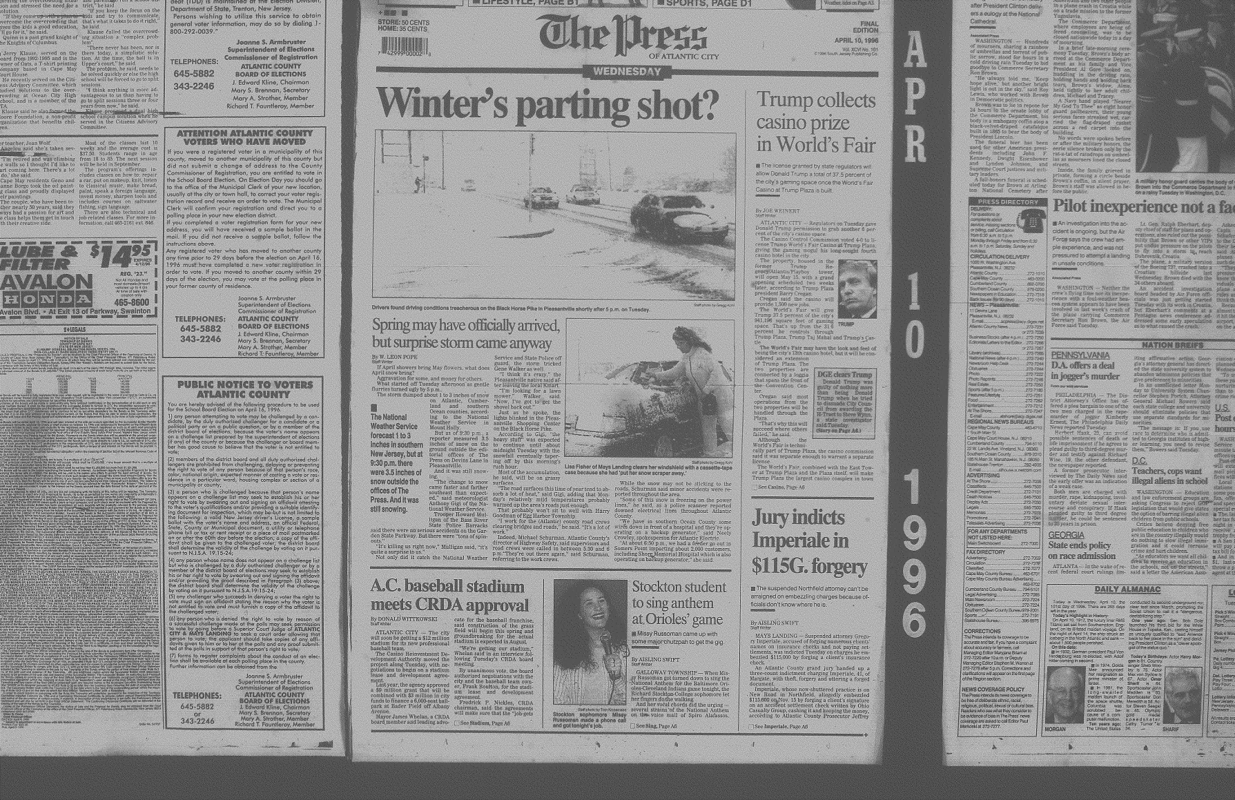 2) April 8 and 9, 1996 - 5.7 inches